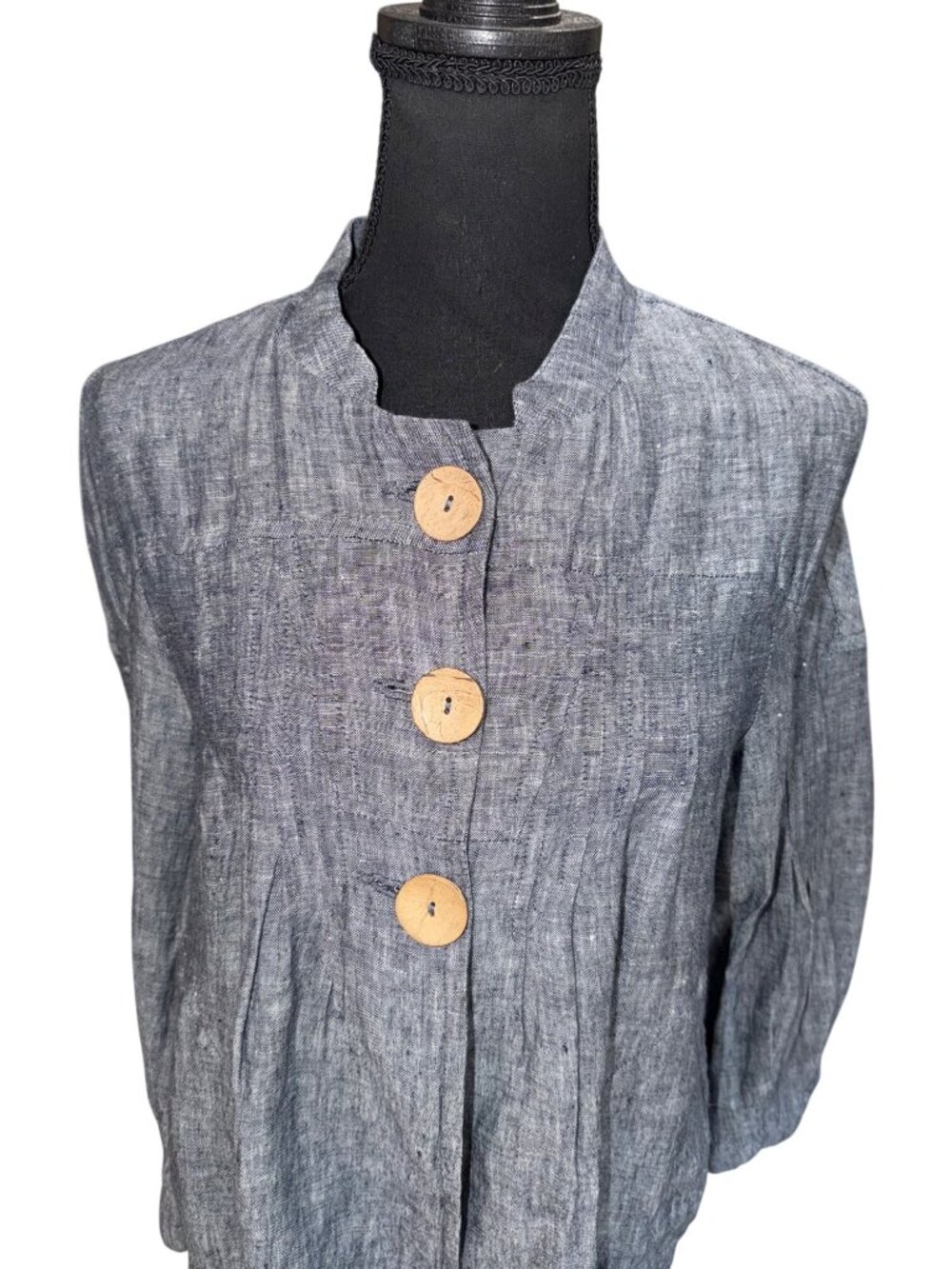 Pink Twill 100% Linen Women M Cardigan Jacket Top Sustainable Button Front Gray - Picture 4 of 11